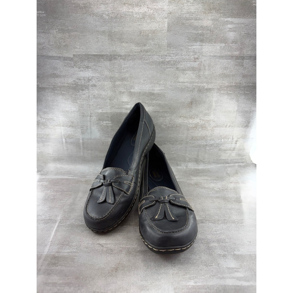 Clarks Collection Women Black Leather Bow Tassel Loafers Size 9 M 60734204